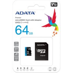 ADATA 64GB PREMIER MICROSDXC UHS-I CLASS10 V10 AUSDX64GUICL10A1-RA1