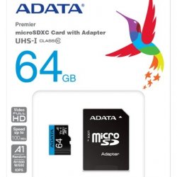 ADATA 64GB PREMIER MICROSDXC UHS-I CLASS10 V10 AUSDX64GUICL10A1-RA1