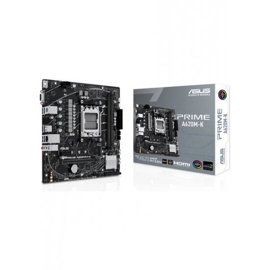 ASUS AMD A620M-K DDR5 6400 (OC) VGA HDMI M.2 PCIe 16X v4.0 AM5 USB 3.2 AURA RGB (7000-8000-9000) Serisi