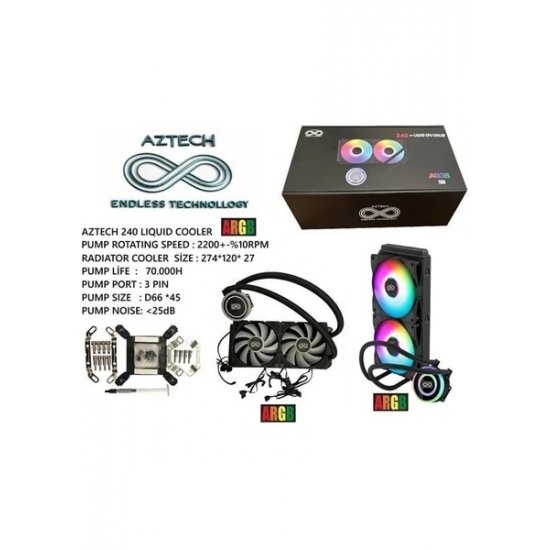 AZTECH LIQUID COOLING AZ240-1B (intel-Amd Destekli) ARGB LED 240MM SIVI SOĞUTMA SISTEMI