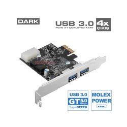 Dark DK-AC-U3P21 2 Port 2XHARİCİ VE 1X19 PİN Pcı Express Kart PCI EXP X1 KART