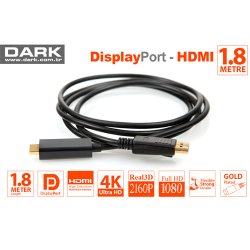 DARK DK-CB-DPXHDMIL180 Display Port HDMI Kablo Altın Uçlu 2160P ( 1.8 Metre )