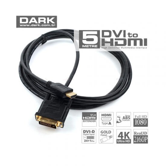 DARK DK-CB-DVIXHDMIL500 DVI - HDMI ( 5 Metre ) Çift Yönlü Görüntü Kablosu