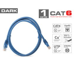 DARK DK-CB-NT6U100BU Cat6 Utp ( 1 Metre ) %100 Bakır Mavi Patch Kablo