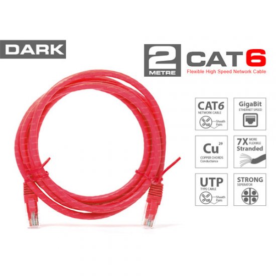 DARK DK-CB-NT6U200R Cat6 Utp ( 2 Metre ) %100 Bakır Kırmızı Patch Kablo