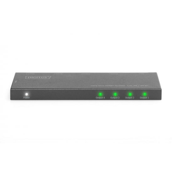 Digitus DS-45323 VPR 1-0 Ultra Slim Çoklayıcı, 1x4, 4K/60Hz, HDR, HDCP 2.2, 18 Gbps 40 metre, altın kaplama
