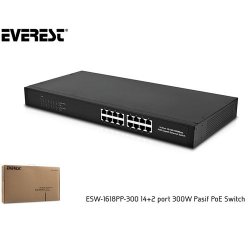 EVEREST 14+2 Port ESW-1618PP-300 Yönetilemez Pasif PoE Switch (300W)