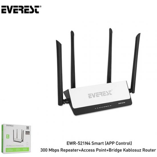 EVEREST EWR-521N4 2 Port 2.4GHz 300Mbps Repeater Access Point / Router 4xAnten