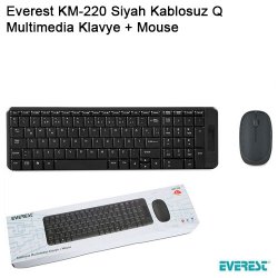 EVEREST KM-220 Q Kablosuz Siyah Multimedya Klavye/Mouse Set