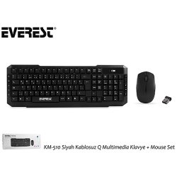 EVEREST KM-510 Q Kablosuz Siyah Multimedya Klavye/Mouse Set