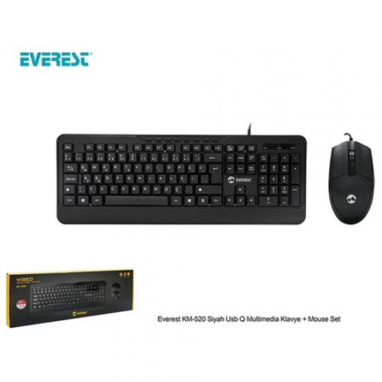 EVEREST KM-520 Q Usb Kablolu Siyah Multimedya Klavye/Mouse Set