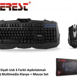 EVEREST KM-810 SIYAH Q USB KABLOLU MULTIMEDYA GAMING KLAVYE MOUSE SET 3 FARKLI  AYDINLATMALI