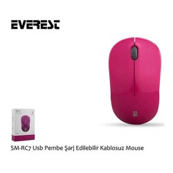 Everest SM-RC7 Usb Şarj Edilebilir Kablosuz Pembe Mouse