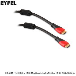 EYFEL HD-4K25 19+1 HDMI TO HDMI ( 25 Metre ) UHD 4K Altın Uç Çipset + Kılıflı V2.0 Görüntü Kablosu