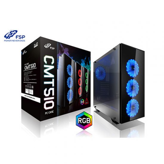 FSP CMT510 PSU Yok Mid Tower Gaming Kasa 3X120CM RGB LED Fanlı