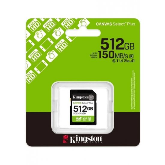 KINGSTON 512GB Canvas Select Plus Gen3 SDXC UHS-I U1 V10 150MB/S Class10 HAFIZA KARTI SDS3/512GB