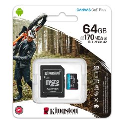 KINGSTON 64GB Canvas GO MICRO SDHC 90R/45W CL10 U3 V30 SDCG2/64GB