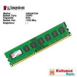 KINGSTON 8GB 1333Mhz DDR3 CL9 Pc Ram KVR1333D3N9/8