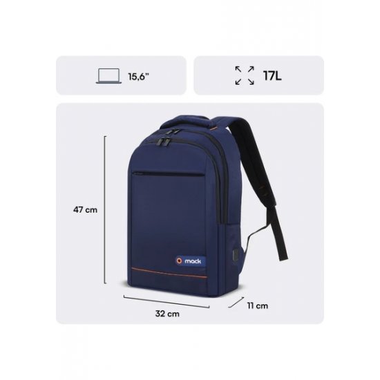 MACK MCC-006BL 15,6 Lacivert Notebook Sırt Çantası OFFICE USB GIRIŞLI