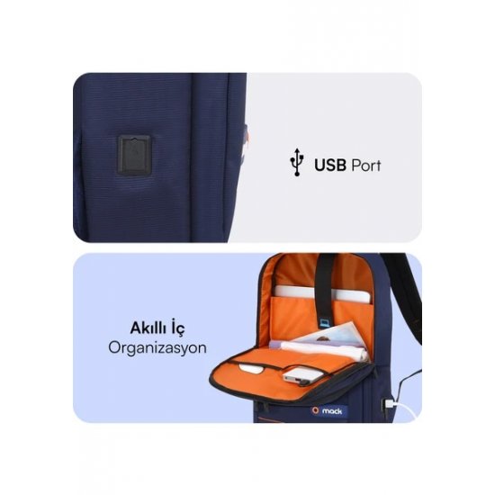 MACK MCC-006BL 15,6 Lacivert Notebook Sırt Çantası OFFICE USB GIRIŞLI