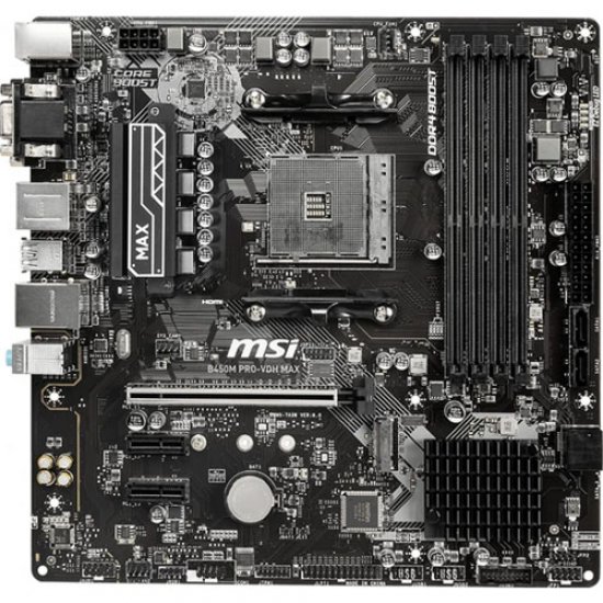 MSI AMD B450M PRO-VDH MAX DDR4 3866(OC) 4xDIMM DVI VGA HDMI GLAN M.2 AM4 USB3.2 mATX