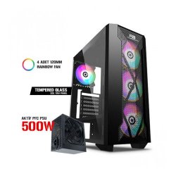 PowerBoost VK-P1900B 500W . Siyah Usb 3.0 Mesh Rıng Fıxed Raınbow Fan Atx Kasa