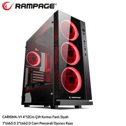 RAMPAGE CARISMA-V1 PSU Yok Mid Tower Gaming Kasa Kırmızı Led Fanlı Pencereli