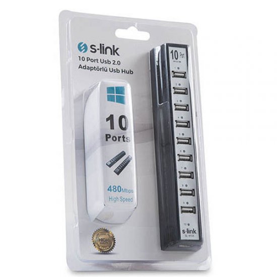 S-LINK SL-U110 10 Port USB 2.0 USB HUB Adaptörlü