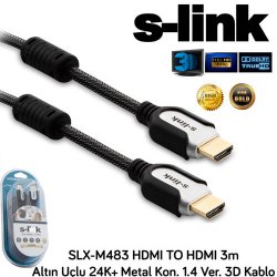 S-LINK SLX-M483 Hdmi to Hdmi ( 3 Metre ) 1.4 Ver. 3D Altın Uç 24K + Metal Kon. Görüntü Kablosu
