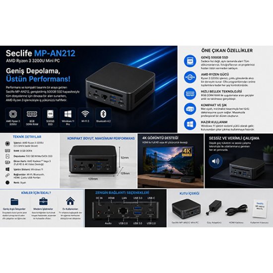 SECLIFE MP-AN210 RYZEN 3 3200U 8GB 256GB SSD W11HOME Mini PC