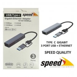 Speed SP-UET01 3 Port USB Type-C to Ethernet Gigabit Ethernet Rj45 Çevirici