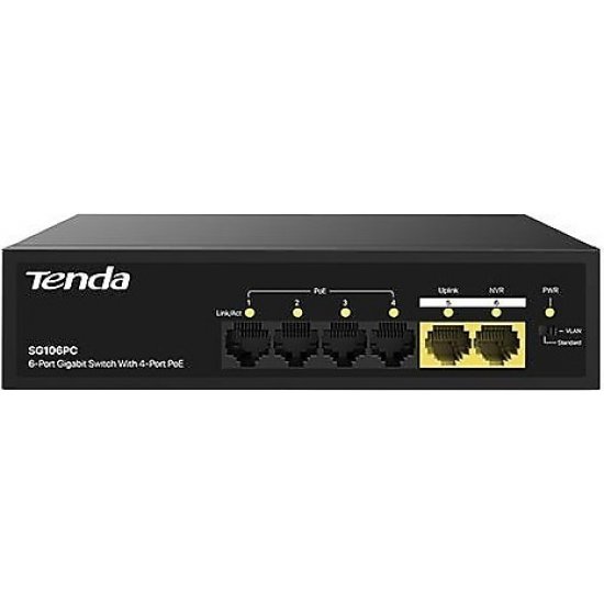TENDA SG106PC 6 Port 10/100/1000 4 x PoE + 2 x Uplink PoE Gigabit Switch Metal Kasa