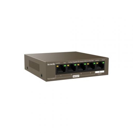 TENDA TEG1105PD 5 Port 4 PORT POE+ 1 PORT POE+ IN 10-100-1000 ÇELIK KASA RACK MOUNT Switch (Adaptörsüz)