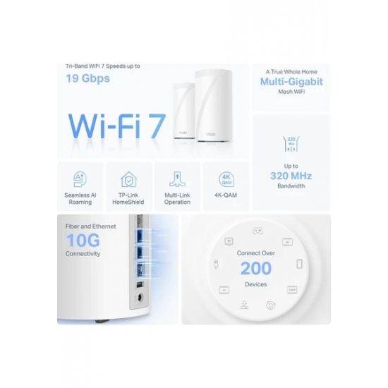 TP-LINK DECO BE85 1LI WI-FI 6 BE19000 TUM EVI KAPSAYAN MESH WIFI SISTEMI - TP-LINK DECO BE85 1LI WI-FI 6 BE19000 TUM EVI KAPSAYAN MESH WIFI SISTEMI -