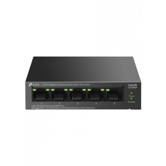 TP-LINK LiteWave 4 Port LS105GP 10/100/1000 Gigabit PoE Switch (65W) Metal Kasa