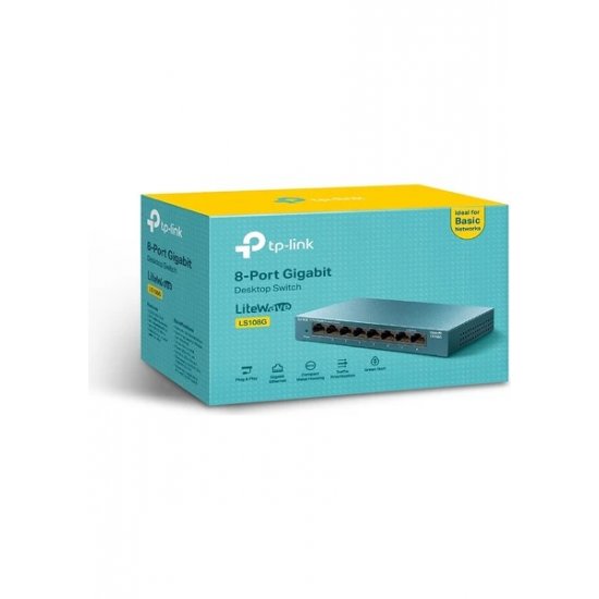 TP-LINK LiteWave 8 Port LS108GP 10/100/1000 Gigabit PoE Switch (62W) Metal Kasa