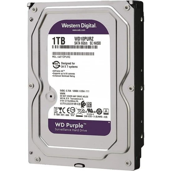 WD 3.5 PURPLE 1TB 5400RPM 64MB SATA3 Güvenlik HDD WD10PURZ (7/24) Wd TR Disty Garantili WD 3.5 PURPLE 1TB 5400RPM 64MB SATA3 Güvenlik HDD WD10PURZ (7/24) Wd TR Disty Garantili